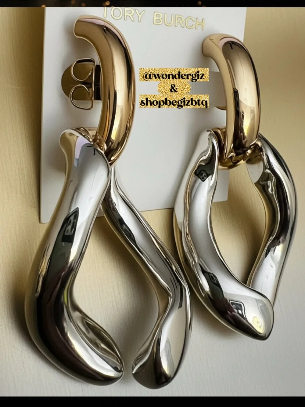 Authentic Bold Statement Wishbone Earrings Gold & Silver Polished NWT
